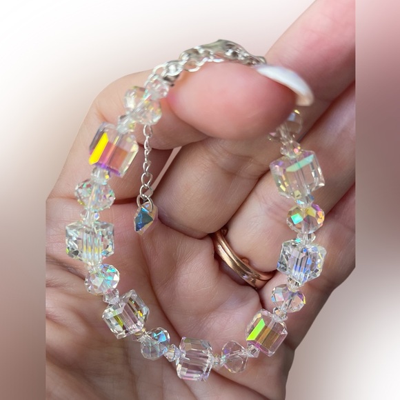 💜 Sterling Silver Austrian Crystal Cube Bracelet with Lobster Clasp - Picture 8 of 8